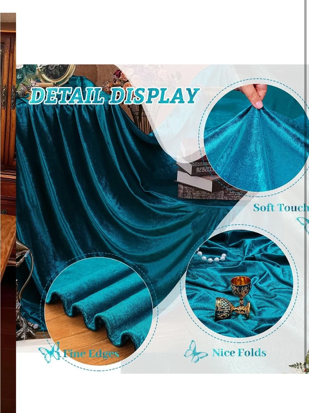 Luxurious Velvet Tablecloth Rectangular (60x102”) PEACOCK BLUE